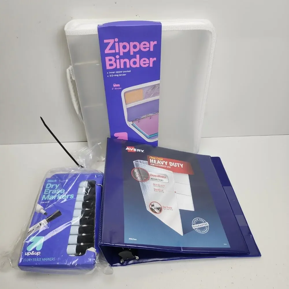 Avery Heavy Duty & Zipper Binder Dry Erase Markers & Crayola 64 Colored Pencils